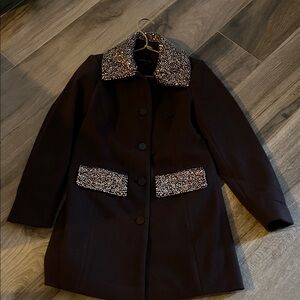Colleen Lopez chocolate, brown Pea Coat with Patterned Details size XS NWOT